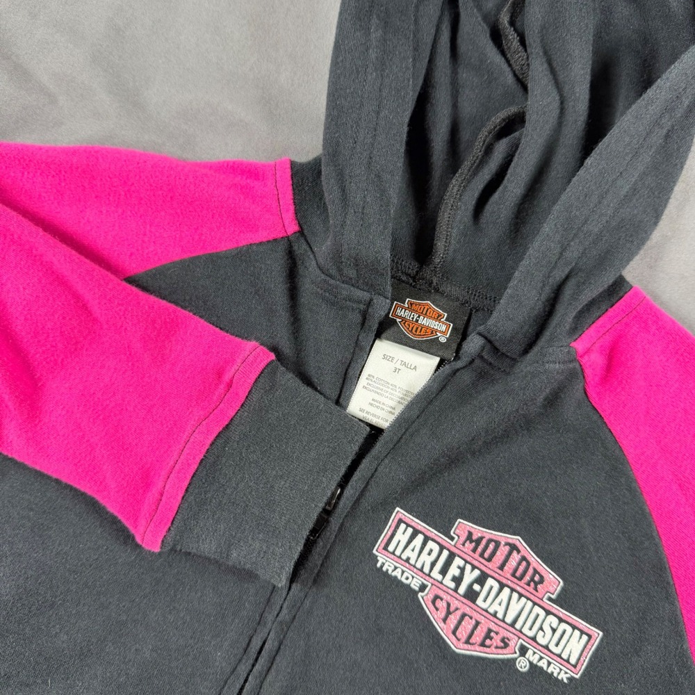 Harley-Davidson Toddler Girls Pink Black Glitter Logo Zip Up Hoodie 3T